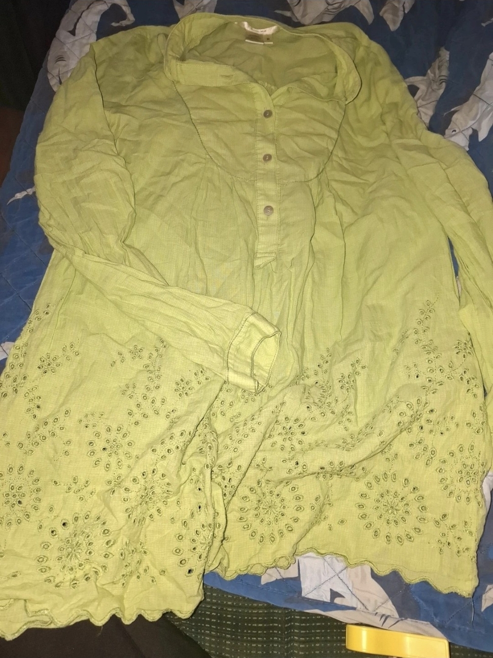 Sophia Max Lime Green Embroidered Long Sleeve Tunic